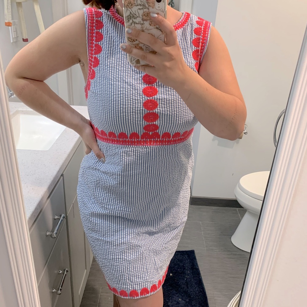 Vineyard Vines Seersucker shift dress embroidery